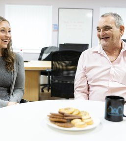 Emma, CEO of Fair for You with one of its benefactors, Philip