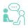 Icon of two stick-style figures speaking to each other, with a speech bubble between them