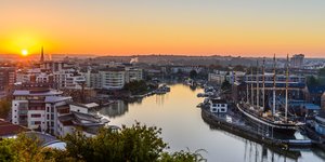 View of the Bristol skyline at dusk
