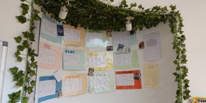 Alcove in a children's home with a calendar made by resident children