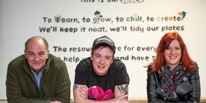 A benefactor of The Young Person's Homelessness Prevention programme with senior staff from the team