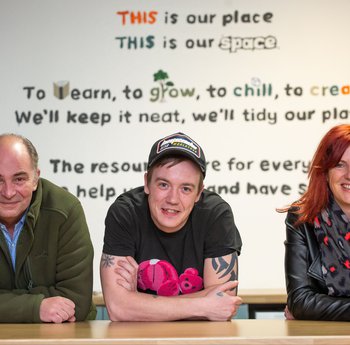 A benefactor of The Young Person's Homelessness Prevention programme with senior staff from the team