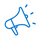 Blue icon of a loud speaker with sound lines