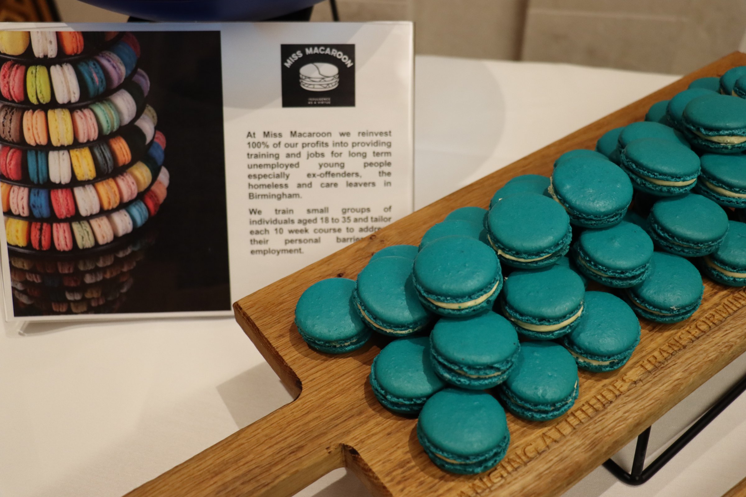 Blue macaroons on a table