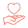 Light red coloured icon of an outstretched palm with a heart floating above it