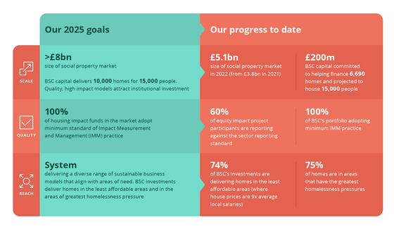 Table of social property goals and progress