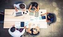 Startup team collaborating