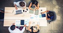 Startup team collaborating