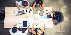 Startup team collaborating