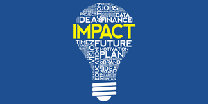lightbulb comprised of words like impact, time, future, vision, finance, idea, plan etc