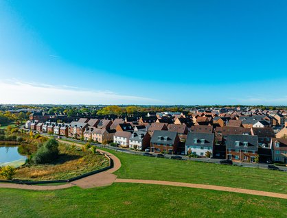 Image showing a new housing estate from the air in sunny weather